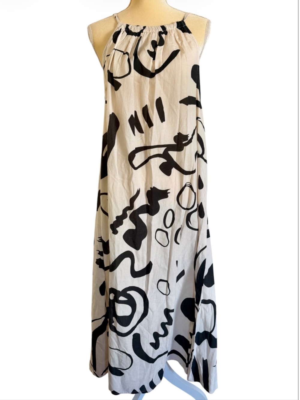 Cost Plus World Market Black & White Print Sleeveless Bohemian Maxi Dress L/XL